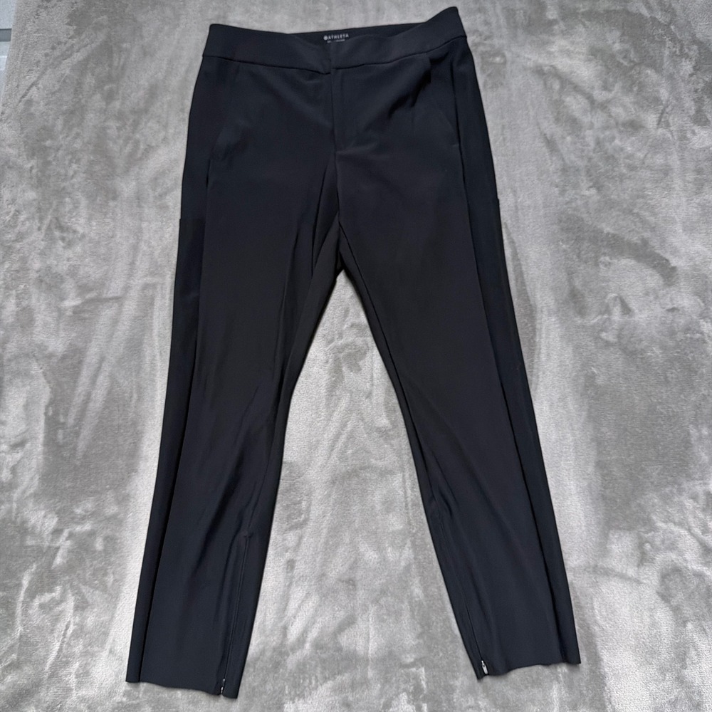 Athleta Stellar Trouser Pants Womens 12 Black Ankle Zip Stretch Commute Workwear